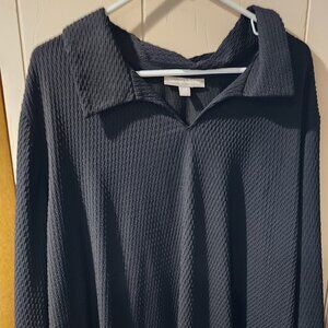 Woman Within Textured Top 3X (30/32) Black Long Sleeve Collared NWT Plus Size